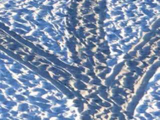 3-branch, double-track paths in the sand at full moonset time