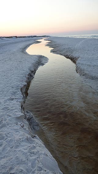 Deer Lake inoutfall meandering west before opening to the sea