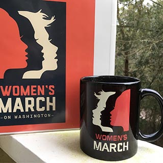 WOMEN'S MARCH on WASHINGTON poster and cup outdoors