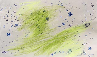 See green slurry with blue rhythmic rain drops on the roof