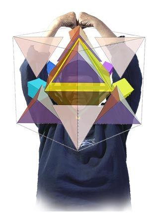Stella Octangula cut open and expanded to show the core octahedron