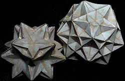 5 brain cells rotated (10 tetrahedrons, 5 cubes) paper models