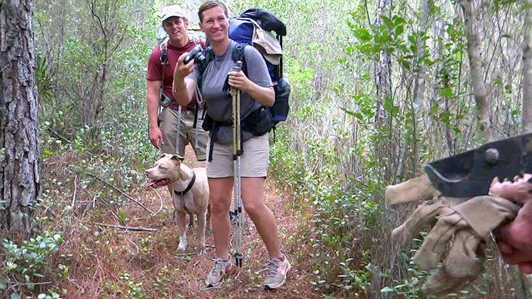 Thru-hikers Salty, Sara and Duke headed west on the Florida Trail
