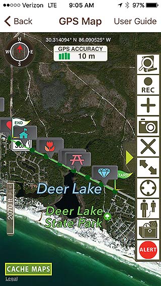 30A map with waypoints on a route