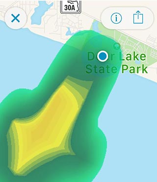 Radar at 5:54 of the rain approaching my location as the sun did appear in the N opposite the storm's path