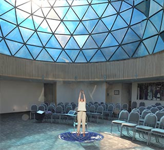 Yoga mat centered on the dome floor aligned with the 90th longitude, looking south.