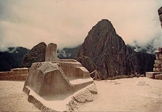 Intihuatana, sun hitching-post. Photo by a member of the spiritual tour, 1981.