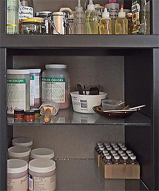 Glass painting and staining supply shelf